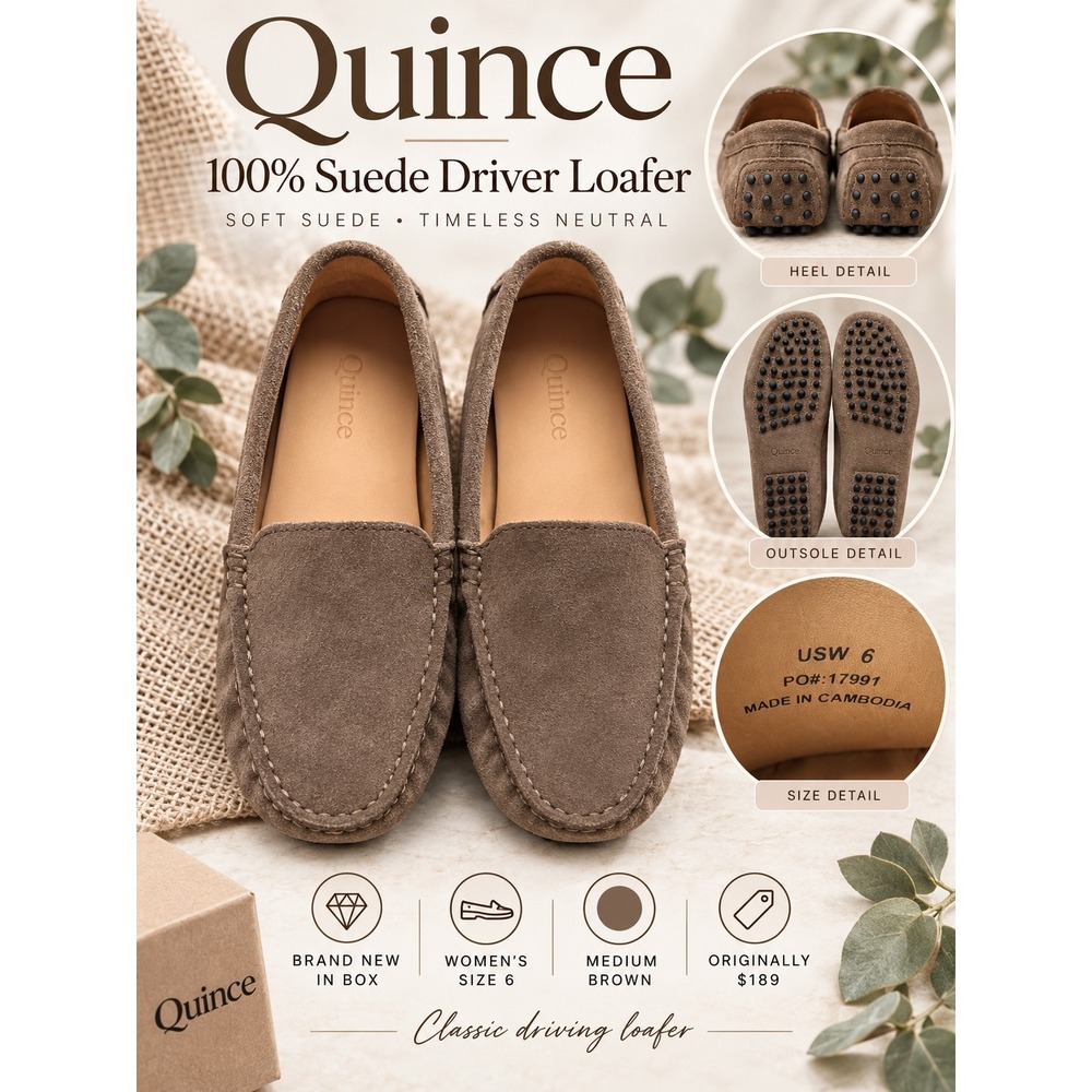 Quince Suede Driver Loafer Women's Size 6 Medium Brown Classic Driving Shoes NIB